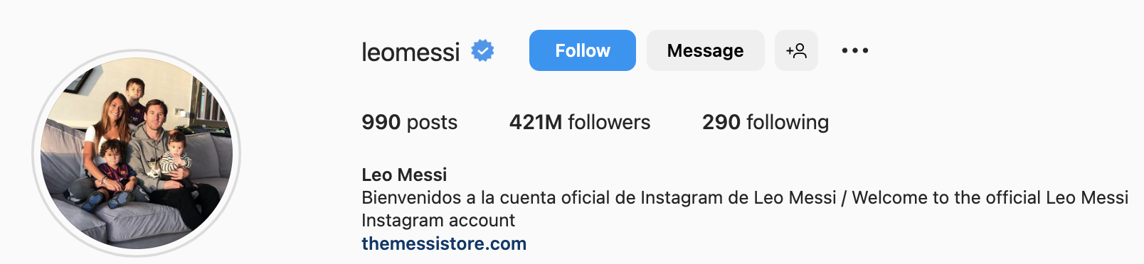 top account instagram più seguito leo messi 420 milioni di follower