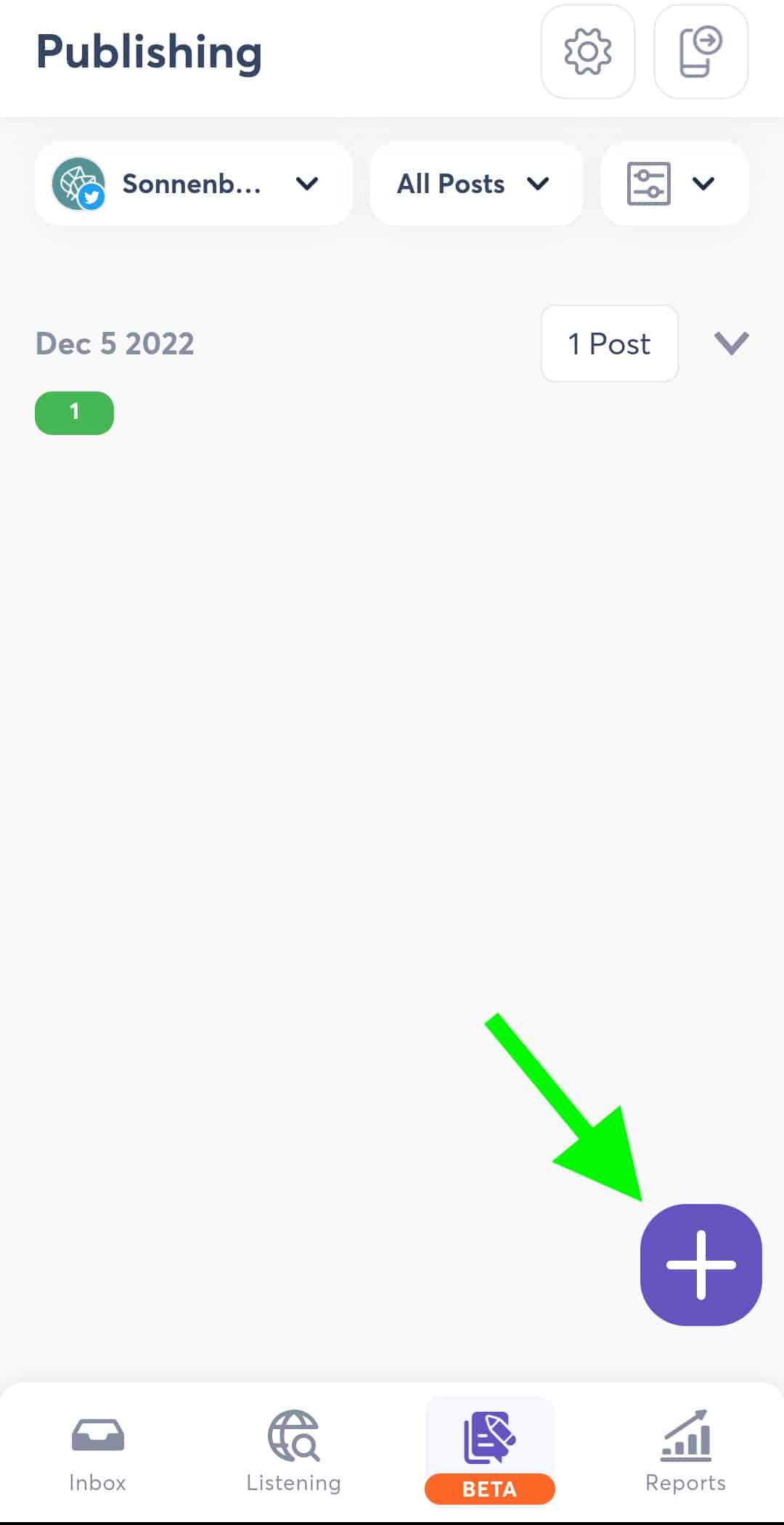 Мобильное приложение Agorapulse — вкладка «Публикация»