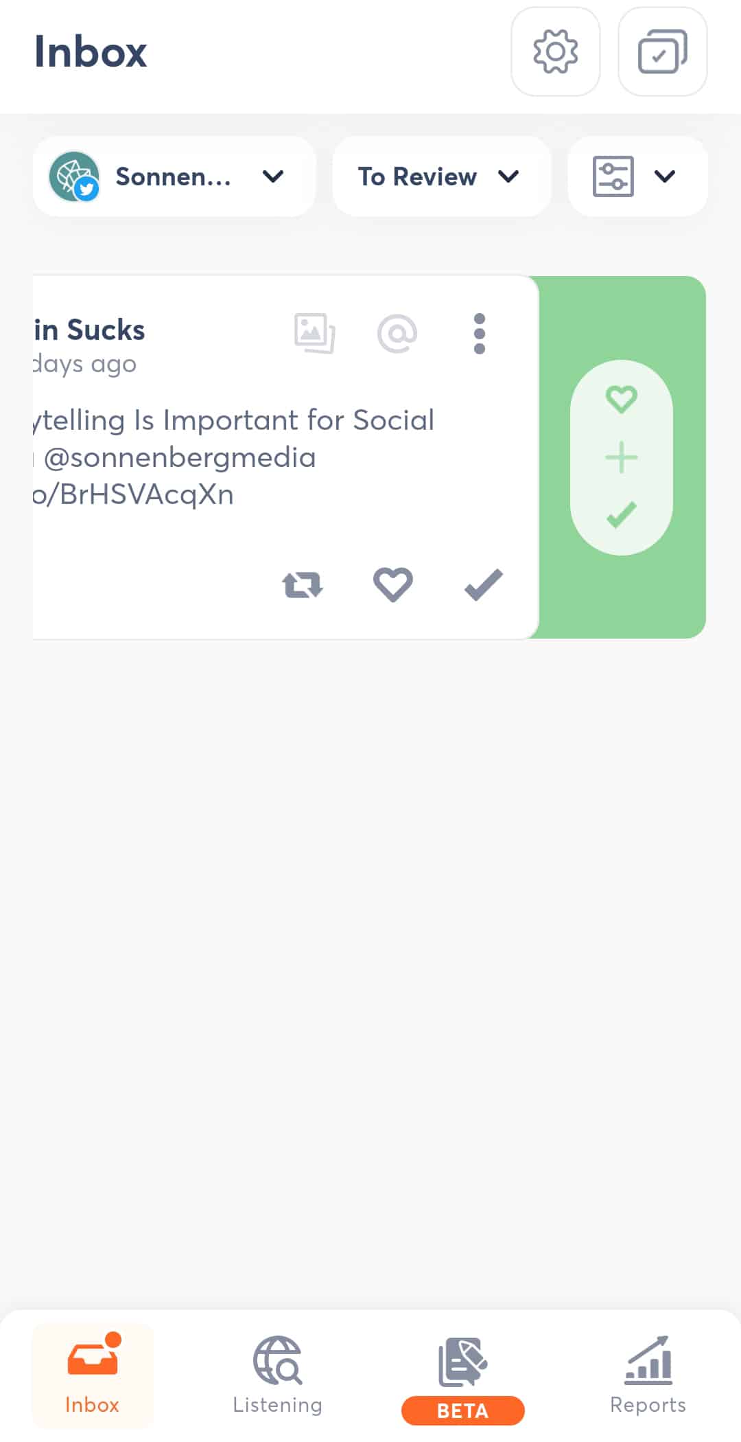 Мобильное приложение Agorapulse — жесты для входящих сообщений