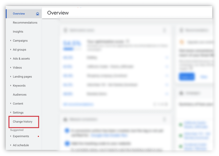 Google Ads-Änderungsverlauf