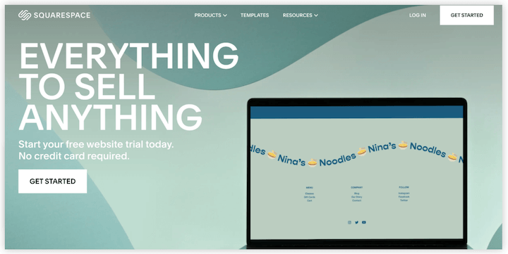 tendências da página de destino - exemplo de plano de fundo monocromático por squarespace