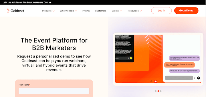 tendências da página de destino - exemplo de vídeo de produto da goldcast