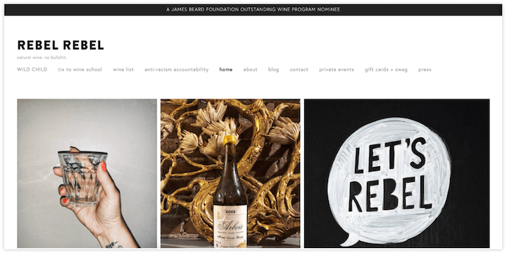 レストランのウェブサイトのデザイン例 - rebel rebel