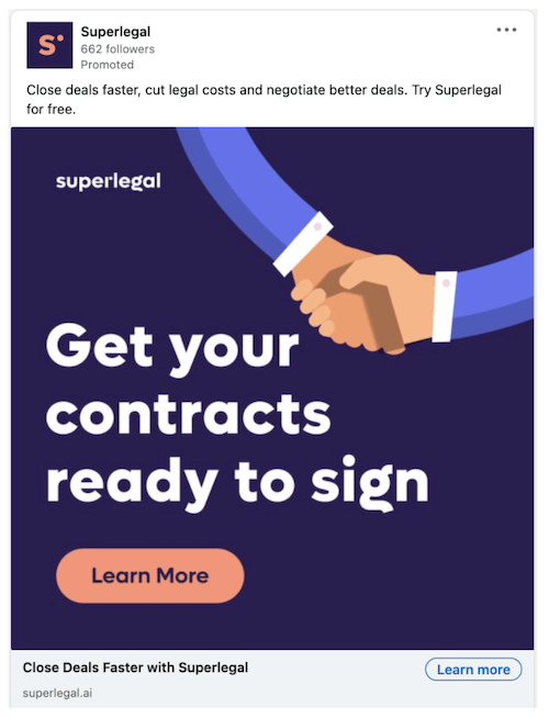 วิธีเพิ่มประสิทธิภาพโฆษณา LinkedIn - ตัวอย่างโฆษณา superlegal