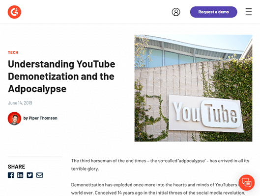 desmonetización de youtube g2