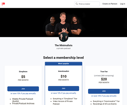 niveles de suscripción de patreon