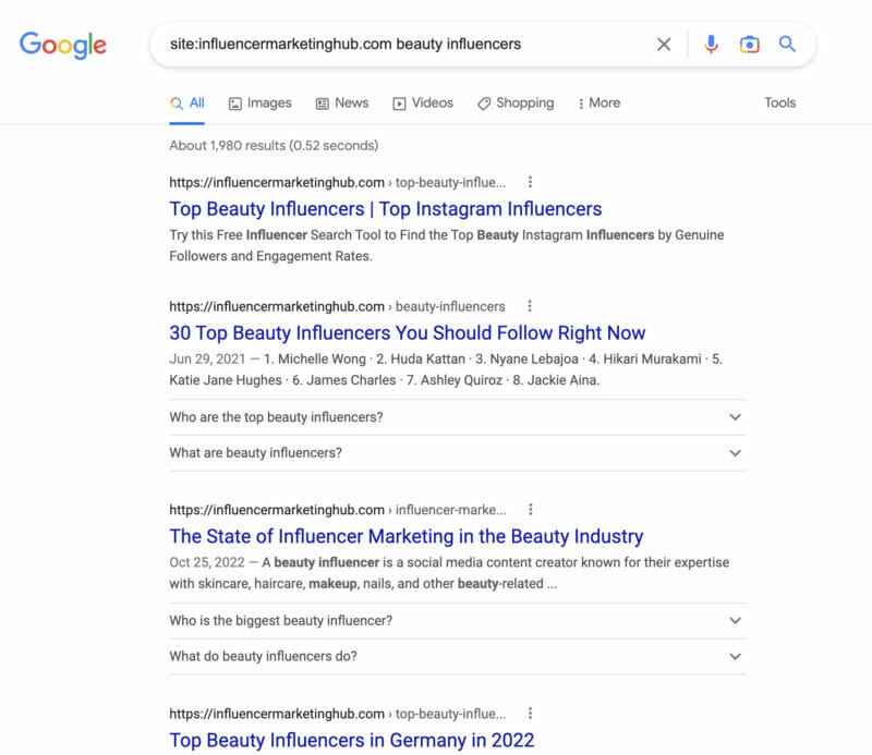 Influenți de frumusețe rezultatele căutării pe google
