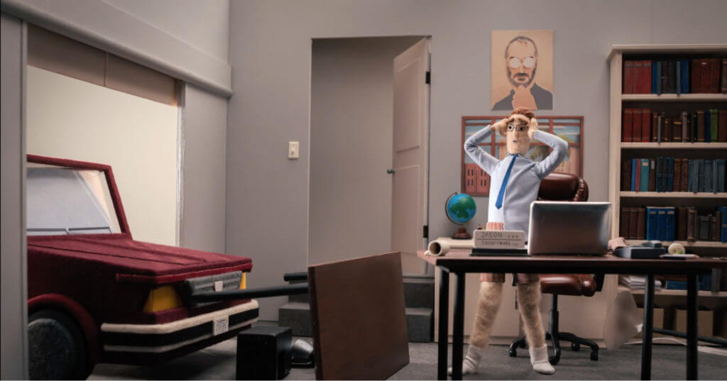 Animação "Tudo em um dia de trabalho" do Mailchimp (slide 4)