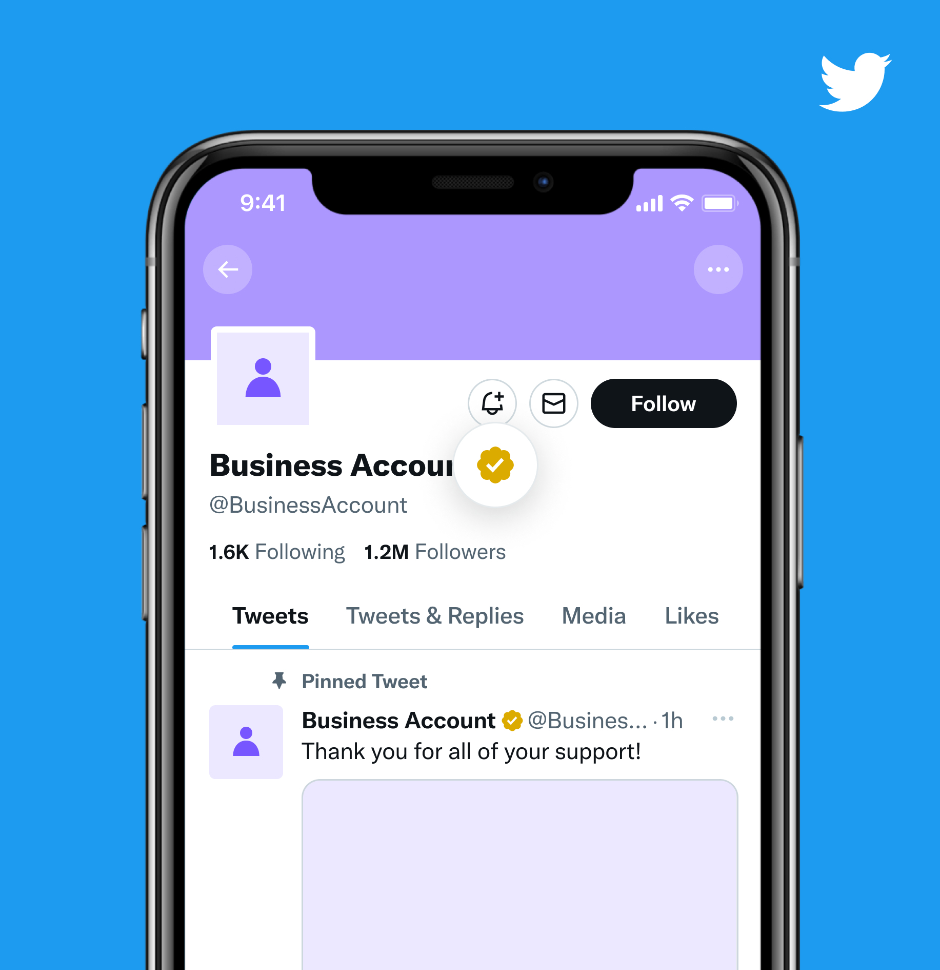 Esempio di significato del segno di spunta in oro di Twitter per la verifica di Twitter
