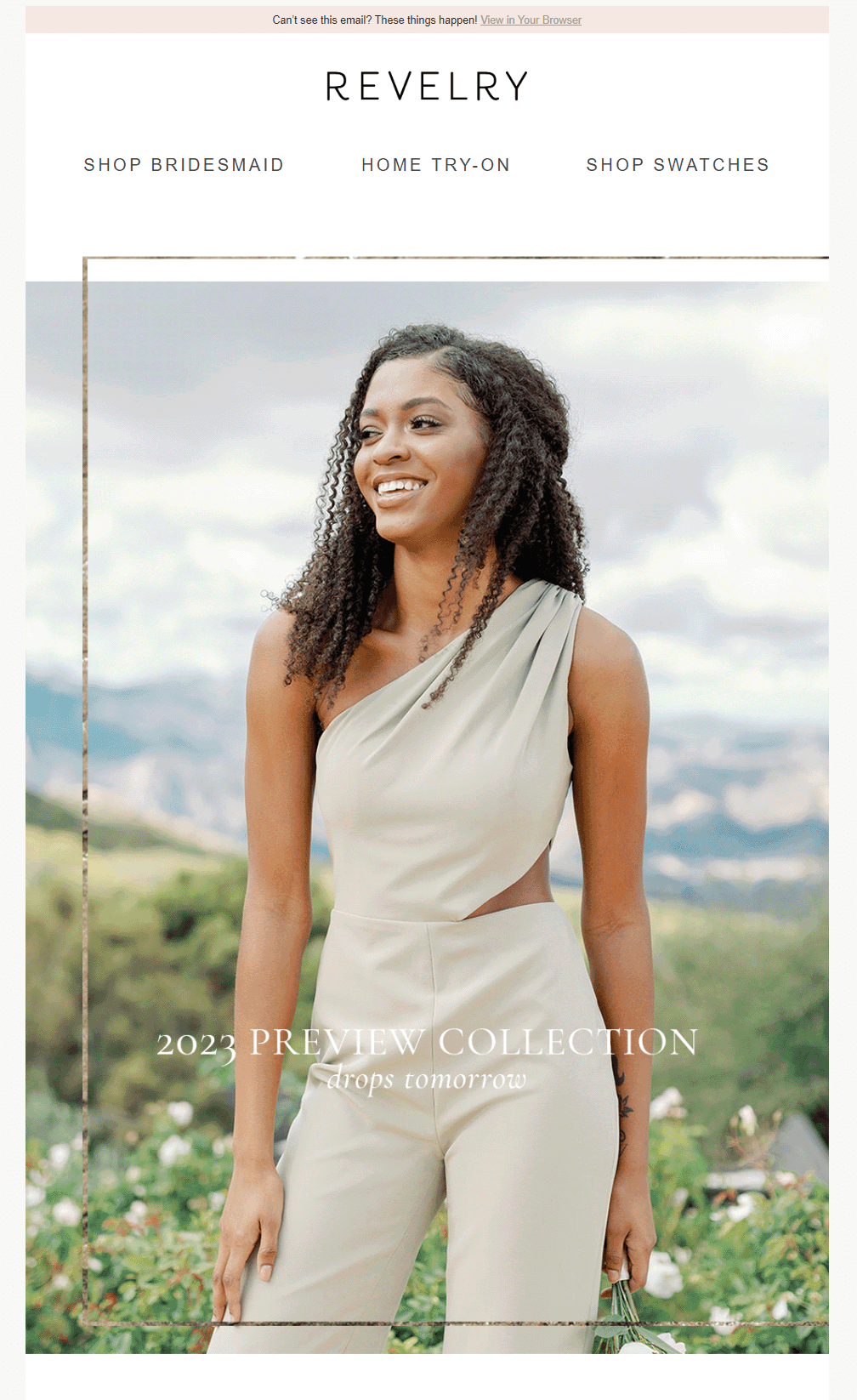 狂歡預告電子郵件活動示例 Revelry teaser campaign example