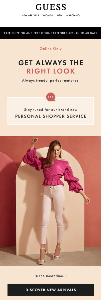 GUESS 預告電子郵件活動示例 GUESS email campaign example