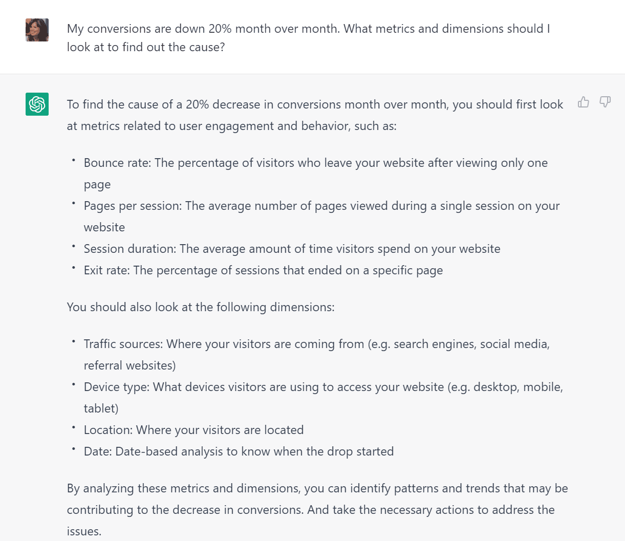 パフォーマンスの変化を調査するための ChatGPT プロンプト