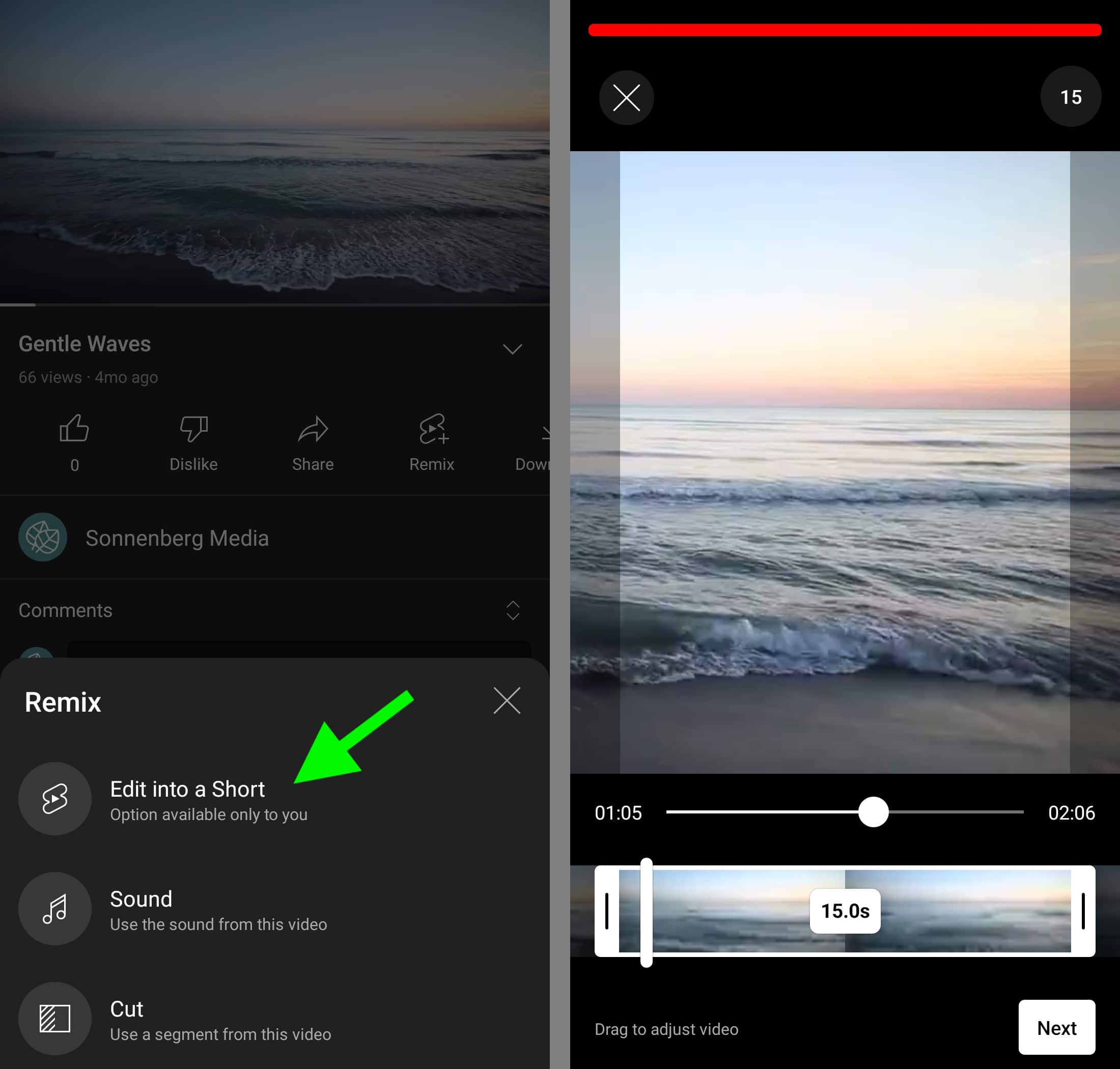 YouTube - แก้ไขวิดีโอแบบยาวเป็นวิดีโอสั้น