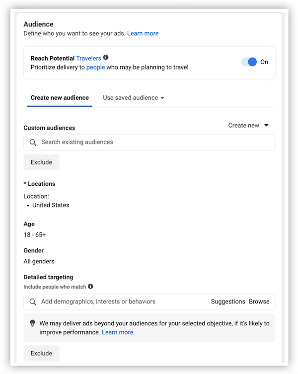 Facebook 广告定位设置