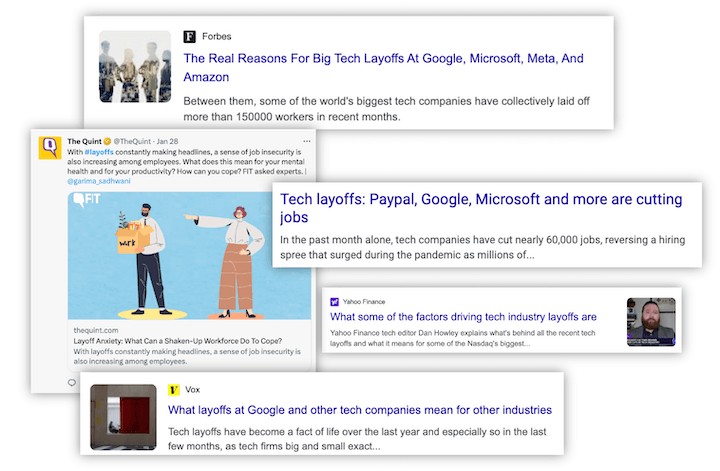 大規模な技術者のレイオフの見出し