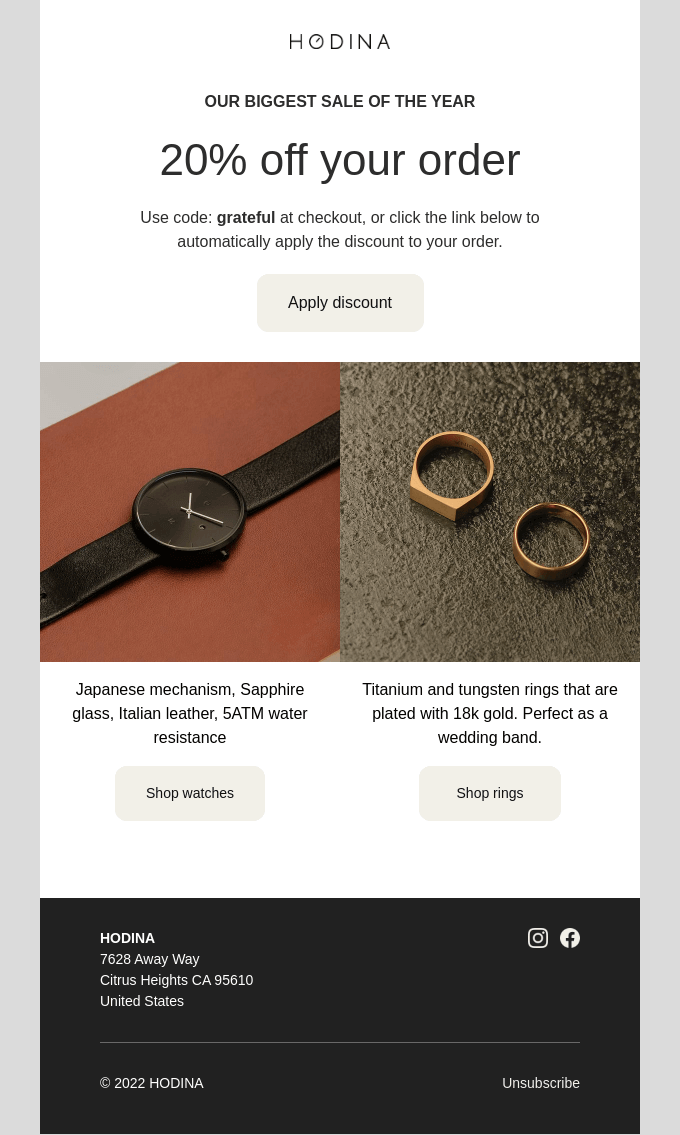 Przykład kampanii e-mailowej HODINA HODINA email campaign example