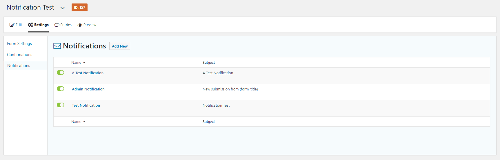 lista de notificaciones de formas de gravedad