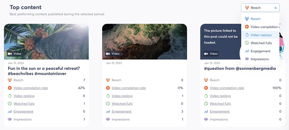Agorapulse - TikTok 분석 - 상위 콘텐츠