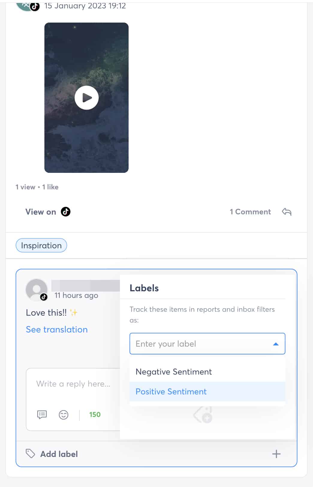 Agorapulse - TikTok 받은 편지함 레이블