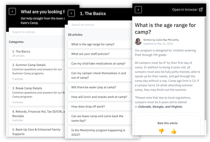 史蒂夫和凱特的夏令營聊天機器人示例