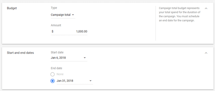 Gesamtbudget der Google Ads-Kampagne