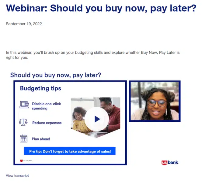 ウェビナーの例 - 金融 - 米国銀行