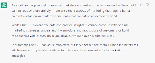 对提示的 ChatGPT 响应将 ChatGPT 取代营销人员。