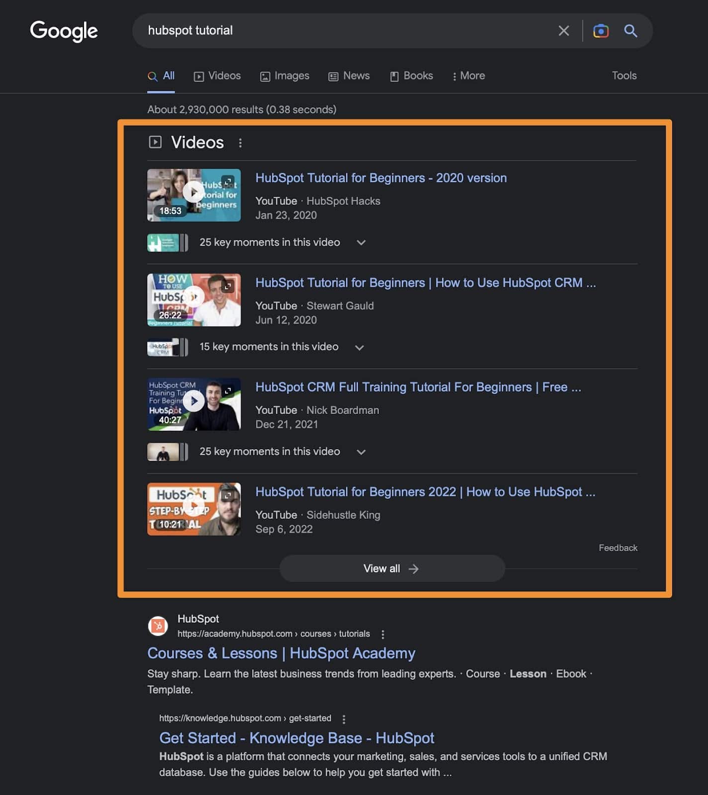 Tutorial Hubspot - Google SERPs