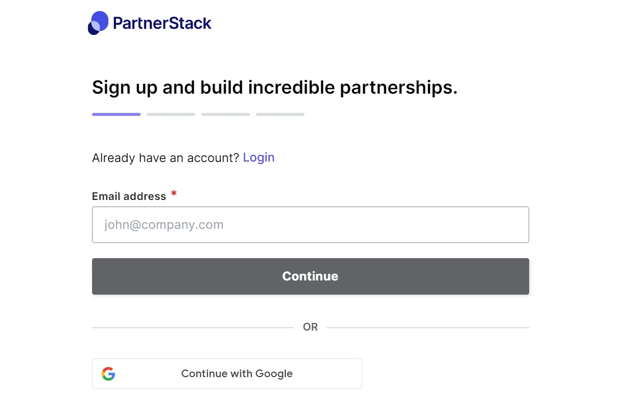 Partnerstack 가입 페이지