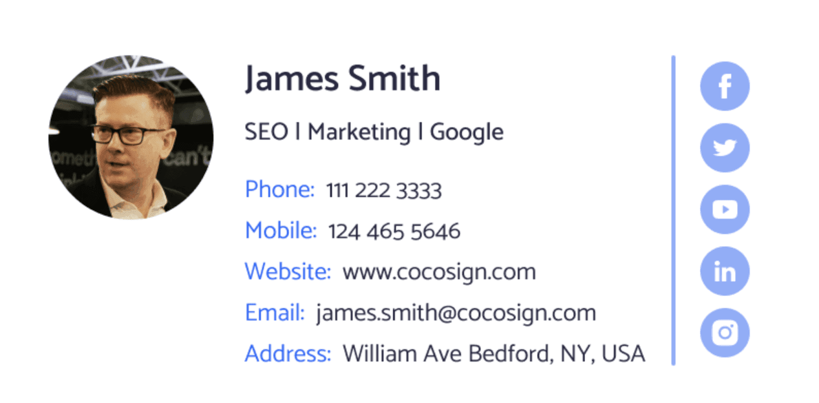 Firma e-mail professionale di James Smith.