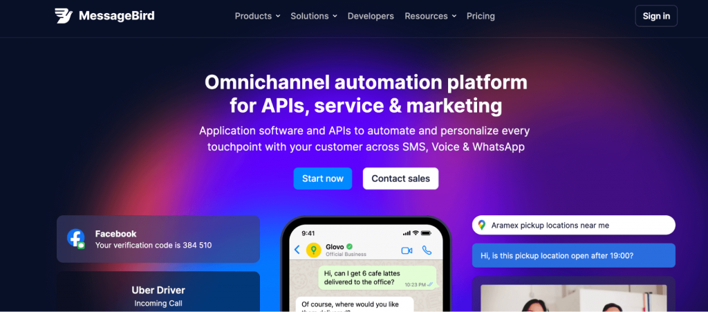 메시지버드 홈페이지