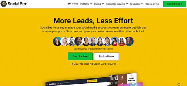 Page d'accueil SocialBee