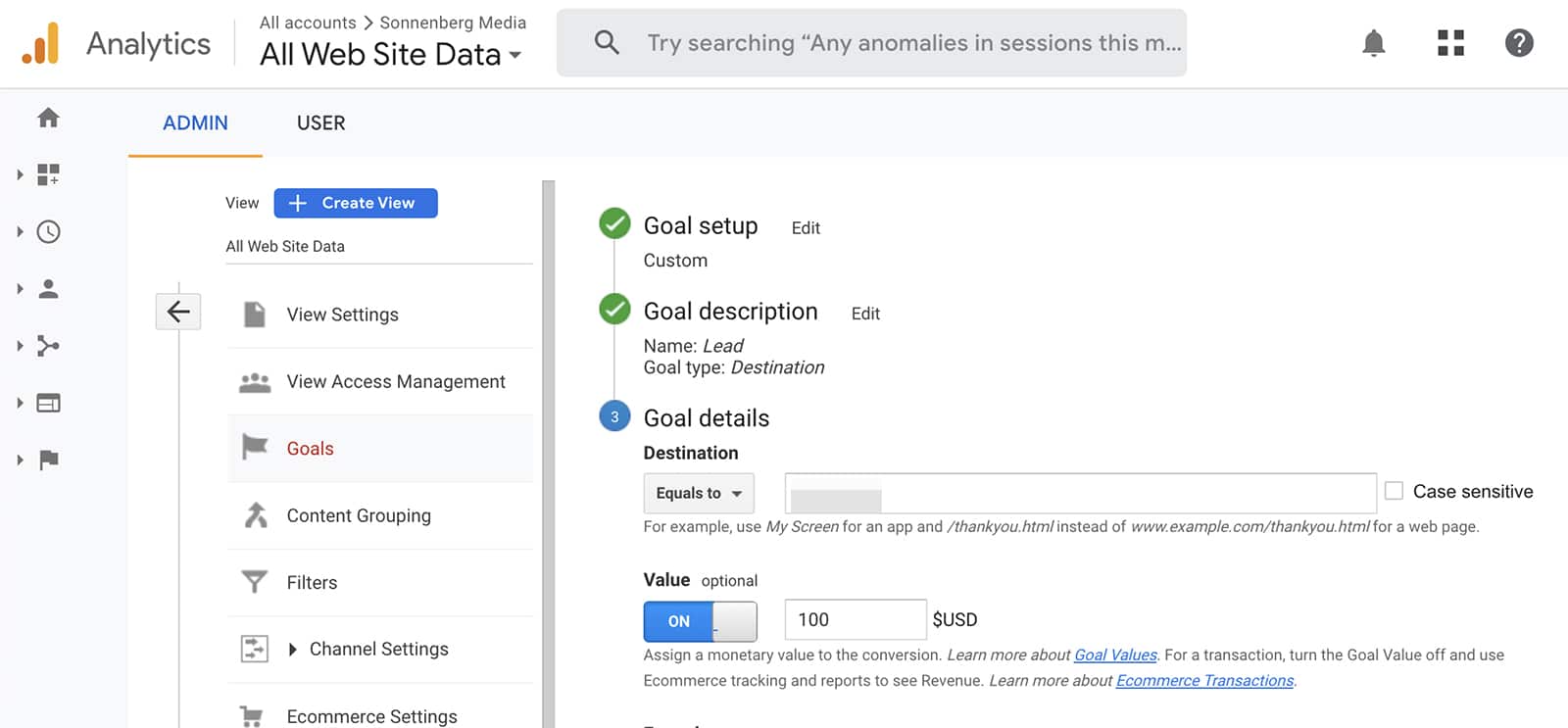 Objetivos universales de Google Analytics