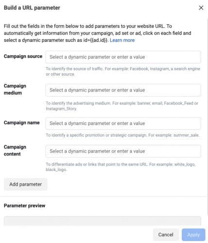 Anuncios de Facebook: parámetros de URL