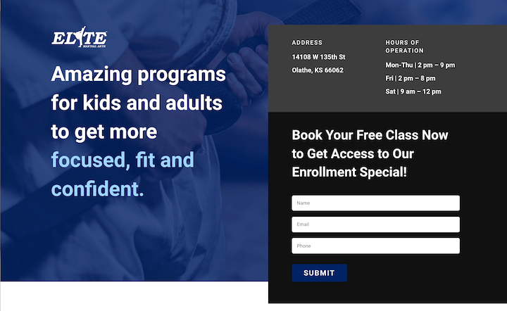 着陆页示例 - 精英武术自信