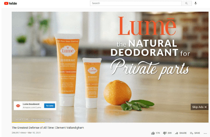 esempio di annuncio YouTube ignorabile