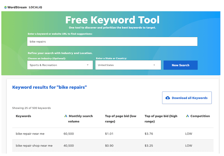 pubblicità digitale - esempio di ricerca per parole chiave