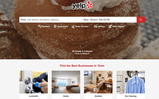 elenchi di directory - screenshot della home page di yelp