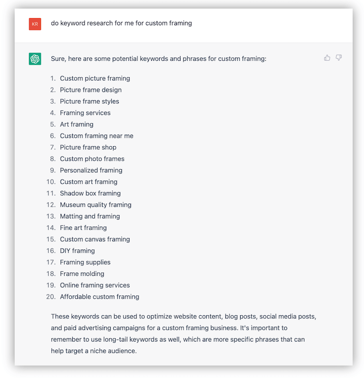 jak używać chatgpt do marketingu małych firm - odpowiedz na monit o badanie słów kluczowych