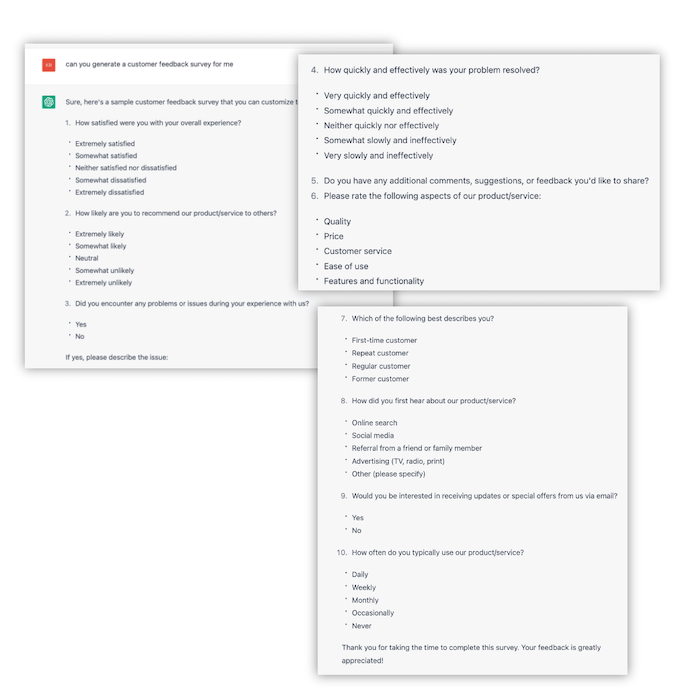 ankieta opinii klientów stworzona przez gptchat