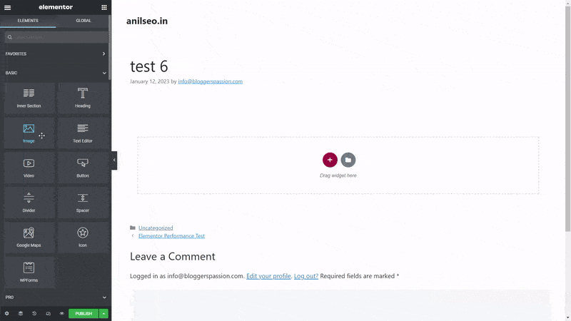 elementor การเพิ่มองค์ประกอบ