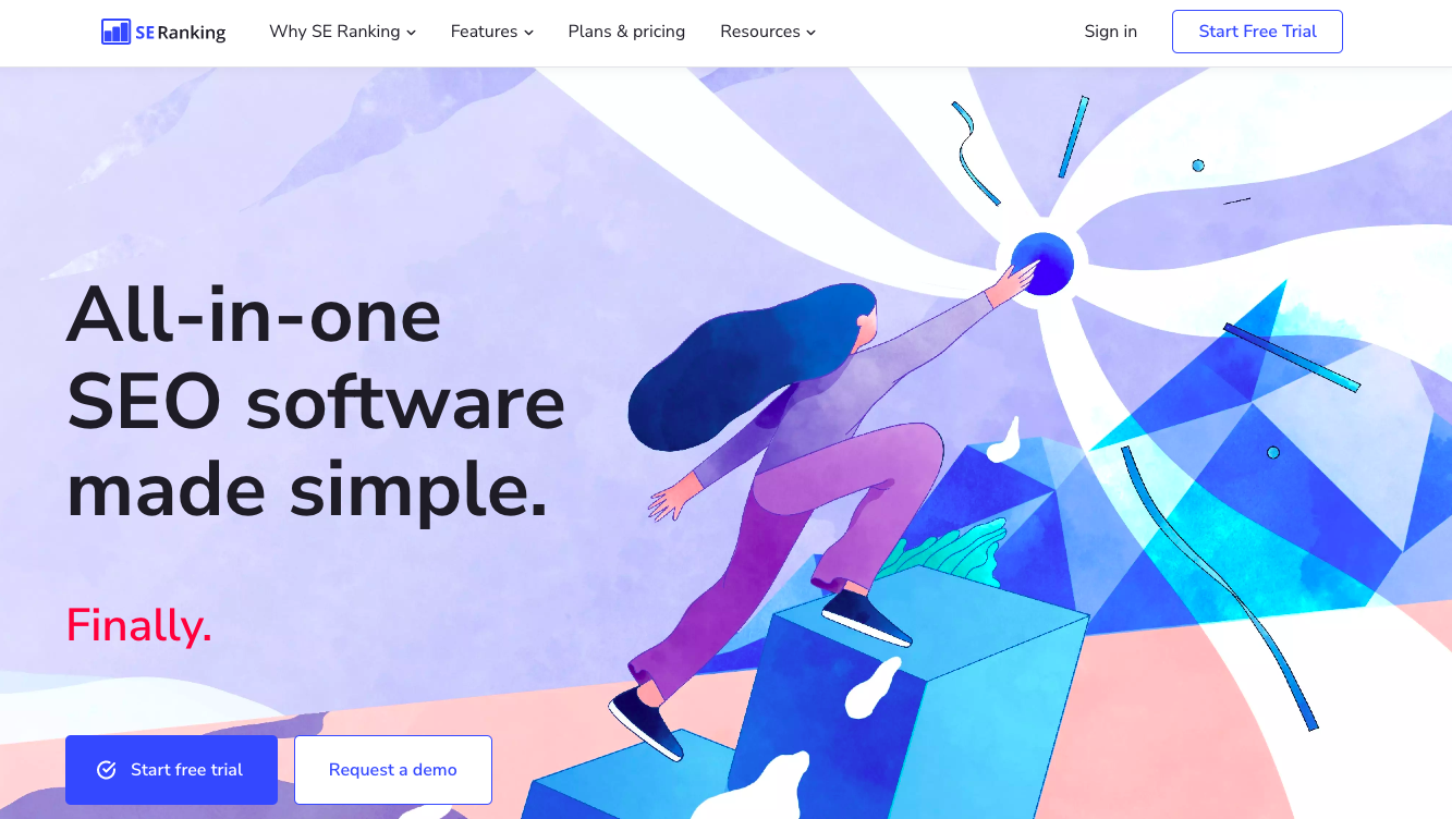 Screenshot der Startseite des SE-Rankings