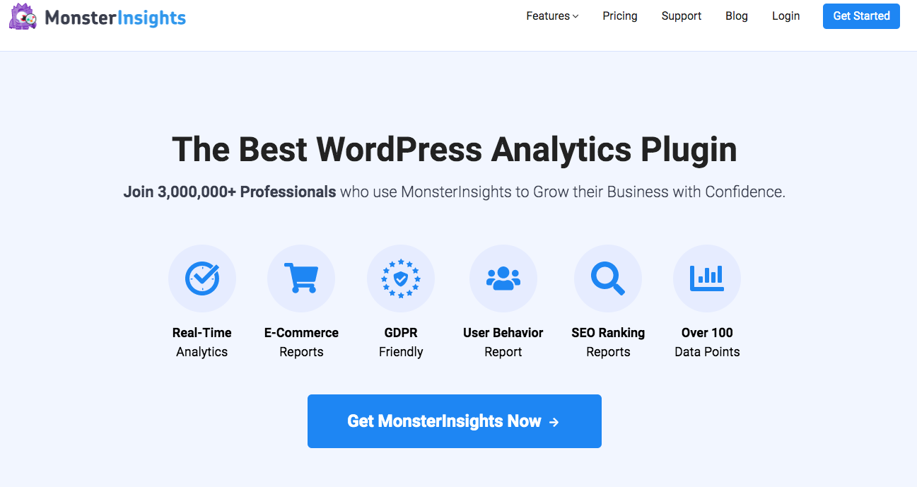 Screenshot der Homepage von MonsterInsights
