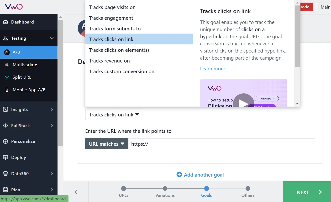 Metas que puede rastrear usando Vwo Testing