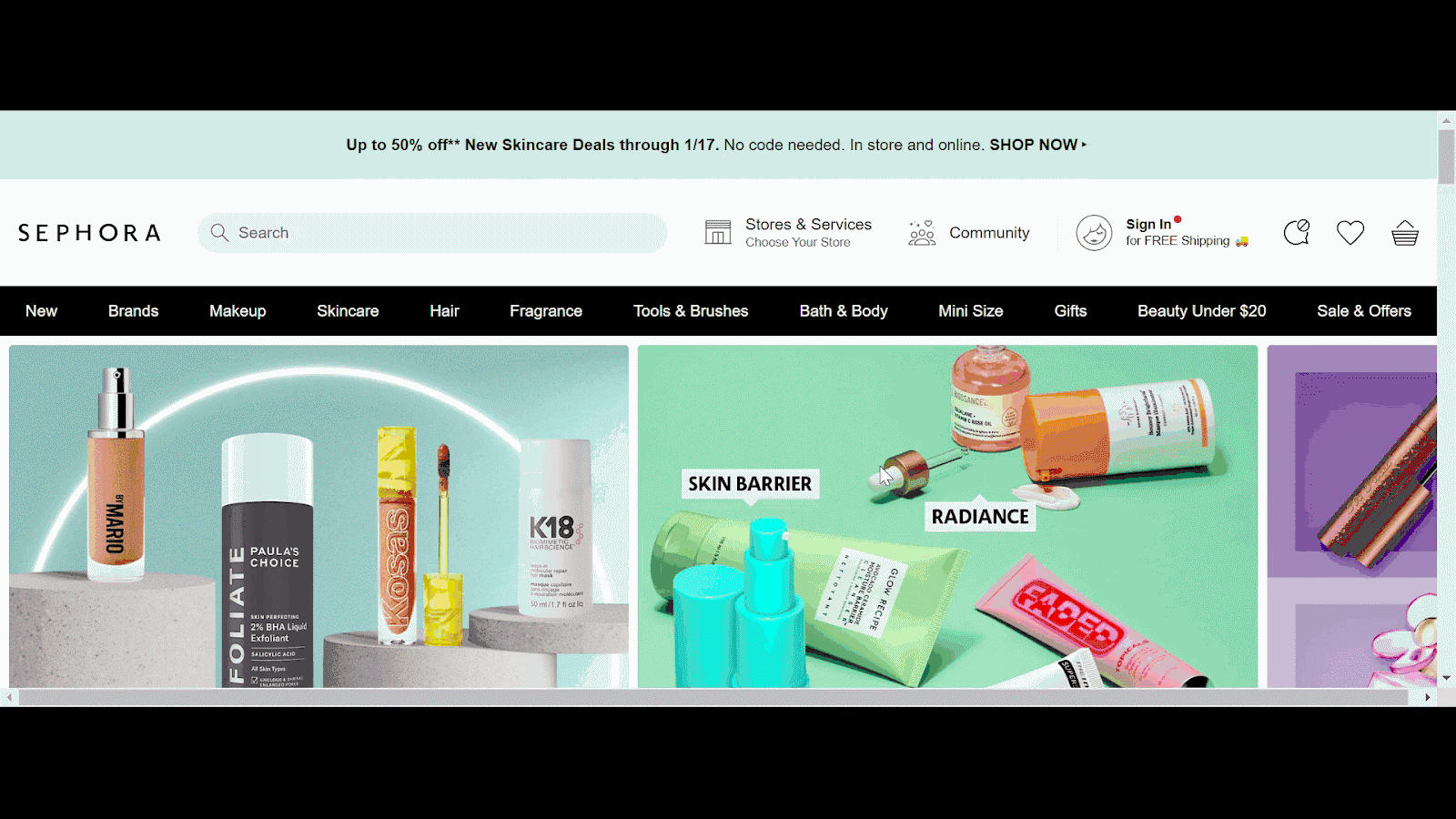 Navegación fija y desplácese hasta el botón superior que falta en el sitio web de Sephora