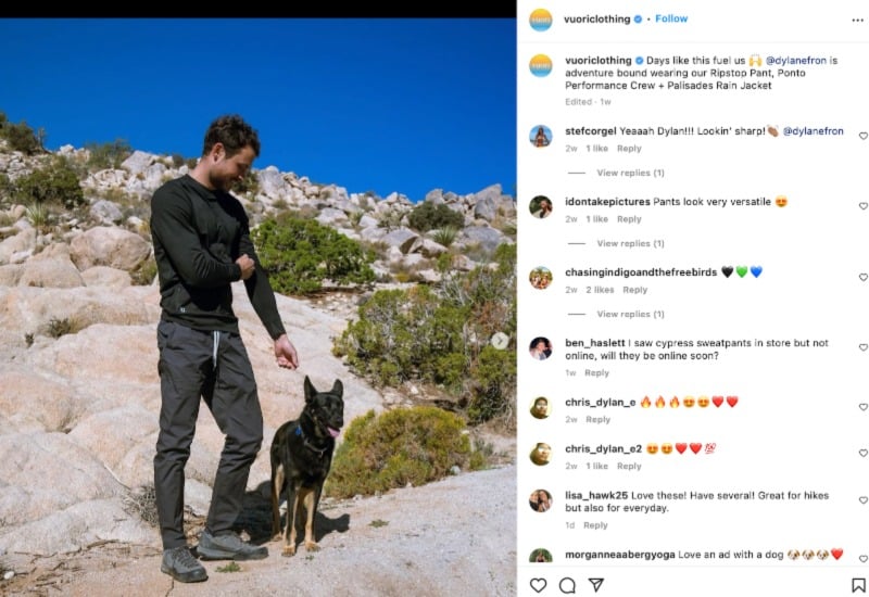 InstagramのVuori Clothing UGCの例