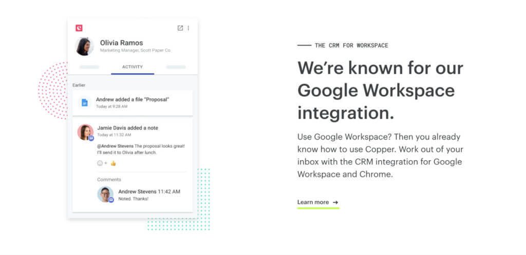 Strona główna Copper CRM przedstawiająca wyjątkową ofertę sprzedaży