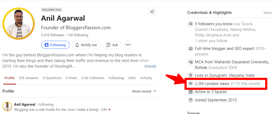 просмотры контента кворы