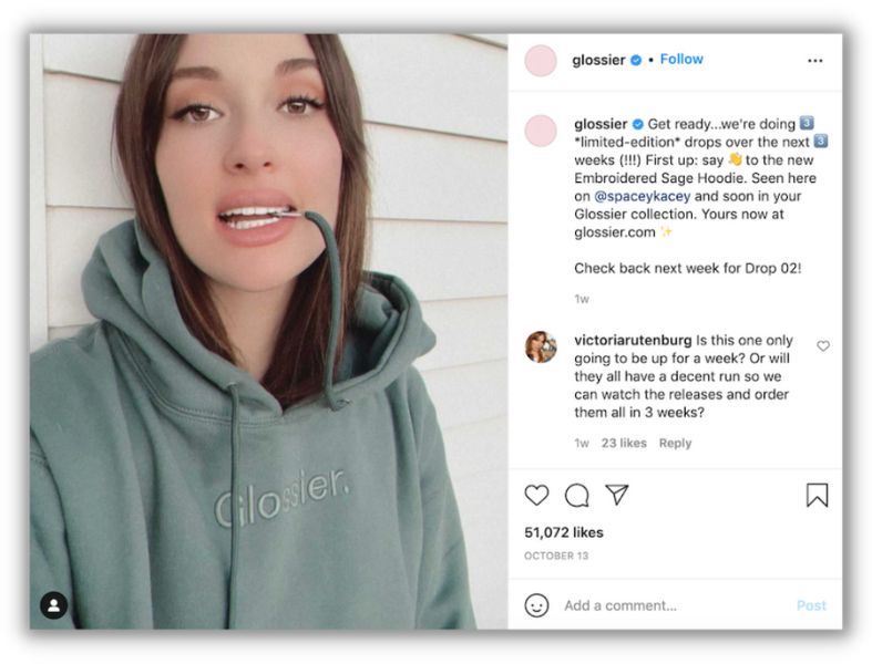 запуск нового продукта от glossier в инстаграме