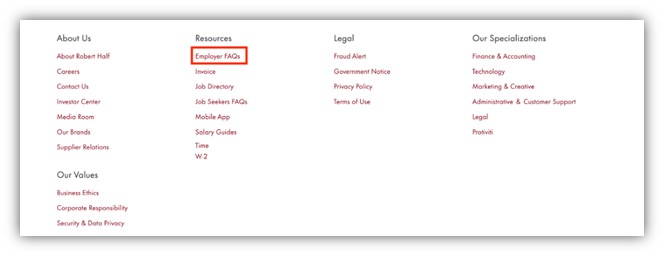 よくある質問ページの例 - ロバートハーフのよくある質問ページのスクリーンショット